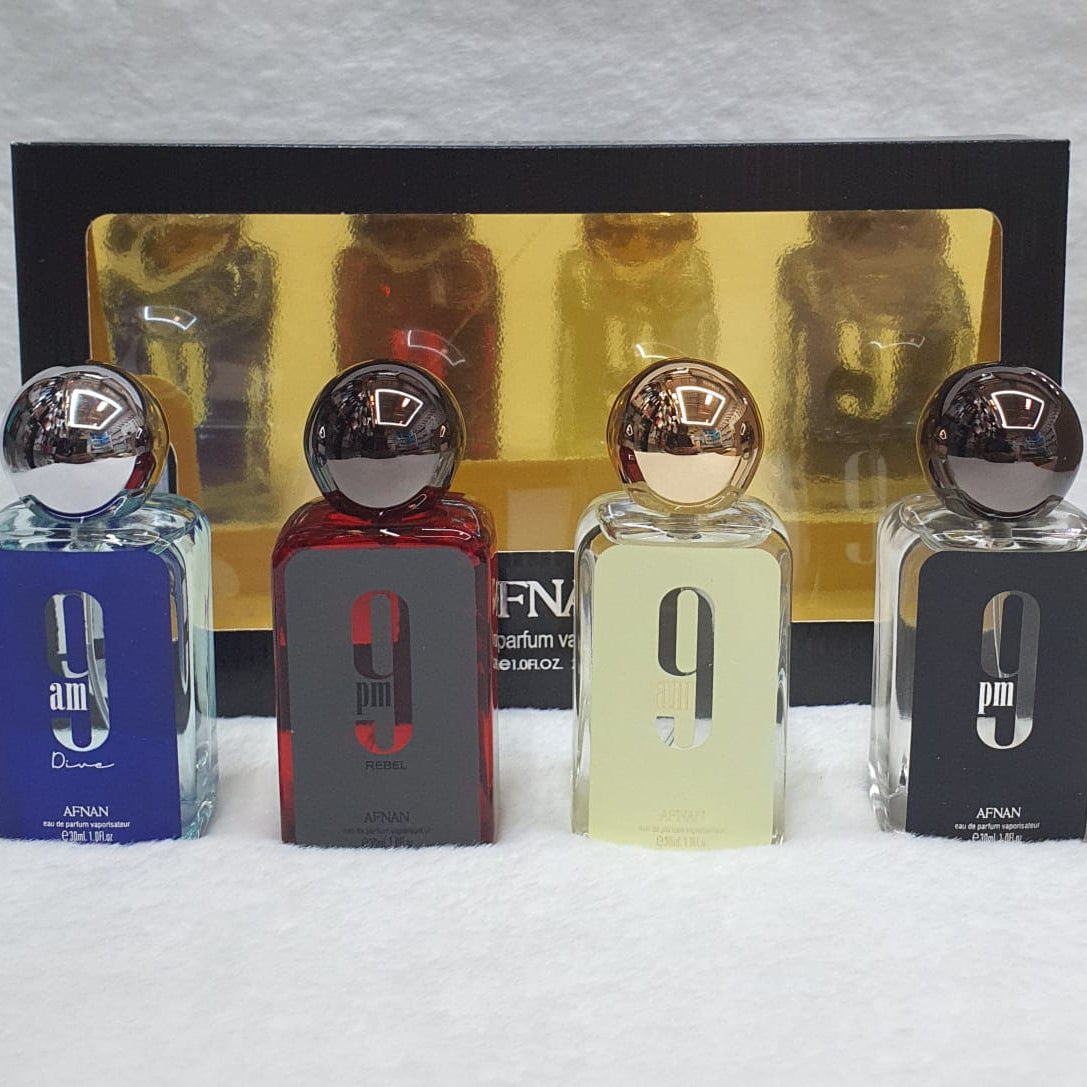Afnan 9AM & 9PM Perfume Set – 4-Piece Eau de Parfum Collection for Men (Dune, Rebel, Cosmo, Classic)