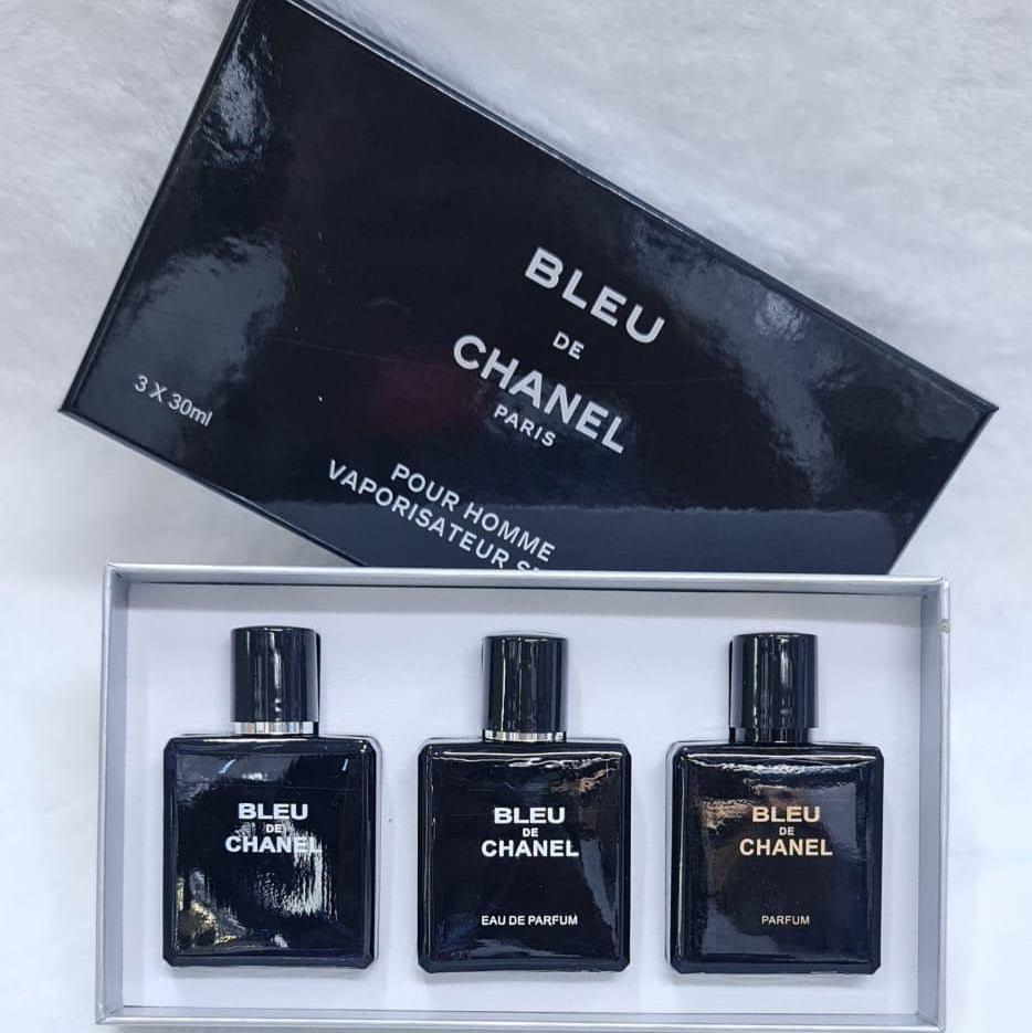 Bleu de Chanel 3-Piece Perfume Gift Set for Men – Eau de Toilette, Eau de Parfum & Parfum (3 x 30ml)