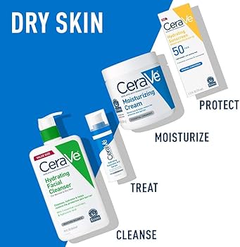 CeraVe Dry Skin Essentials: Hydrating Cleanser 16 oz, Moisturizing Cream 19 oz, AM SPF 30 Lotion & PM Facial Moisturizer