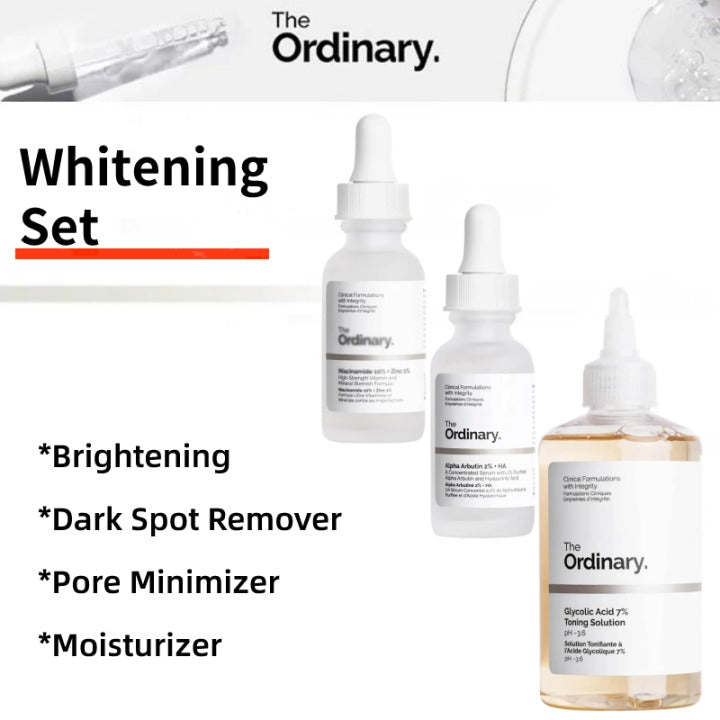 The Ordinary Brightening Trio: Niacinamide 10% + Zinc, Alpha Arbutin 2% + HA, Glycolic Acid 7% Toner