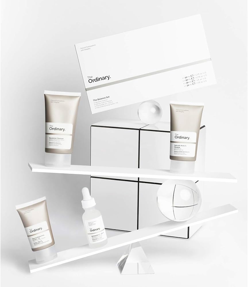 The Ordinary Balance Set: Squalane Cleanser 50ml, Salicylic Acid 2% Masque 50ml, Hyaluronic Acid 2% + B5 30ml, Natural Moisturizing Factors + HA 30ml