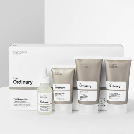 The Ordinary Balance Set: Squalane Cleanser 50ml, Salicylic Acid 2% Masque 50ml, Hyaluronic Acid 2% + B5 30ml, Natural Moisturizing Factors + HA 30ml