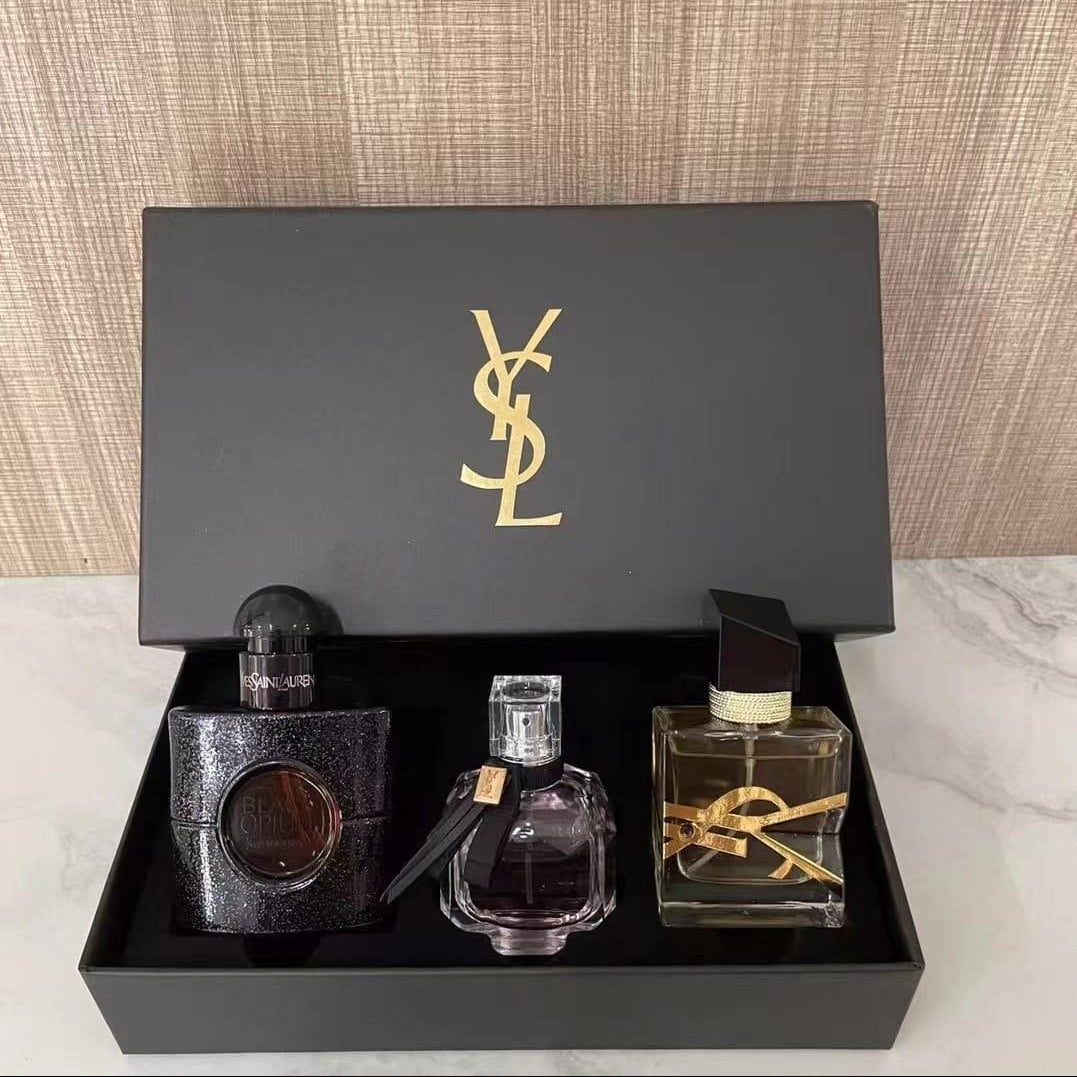 YSL 3-Piece Luxury Perfume Gift Set for Men & Women – Black Opium, Mon Paris & Y Eau de Parfum Collection