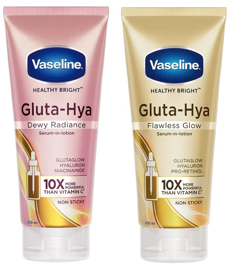 Vaseline Bright GLUTA HYA Serum Burst Lotion Dewy Radiance + Flawless Glow combo