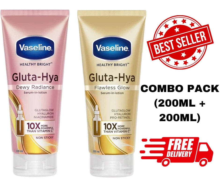 Vaseline Bright GLUTA HYA Serum Burst Lotion Dewy Radiance + Flawless Glow combo
